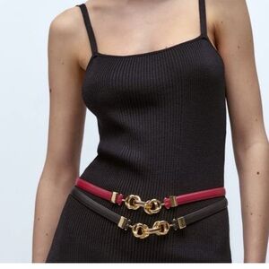 ZARA THIN LEATHER BELT WITH GOLD METAL BUCKLE